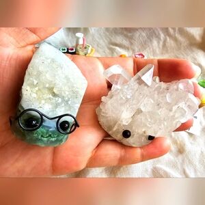 🫶 Pair of Crystal Pets 🔮 🪨 Druzy Moss Agate and Quartz 🤩